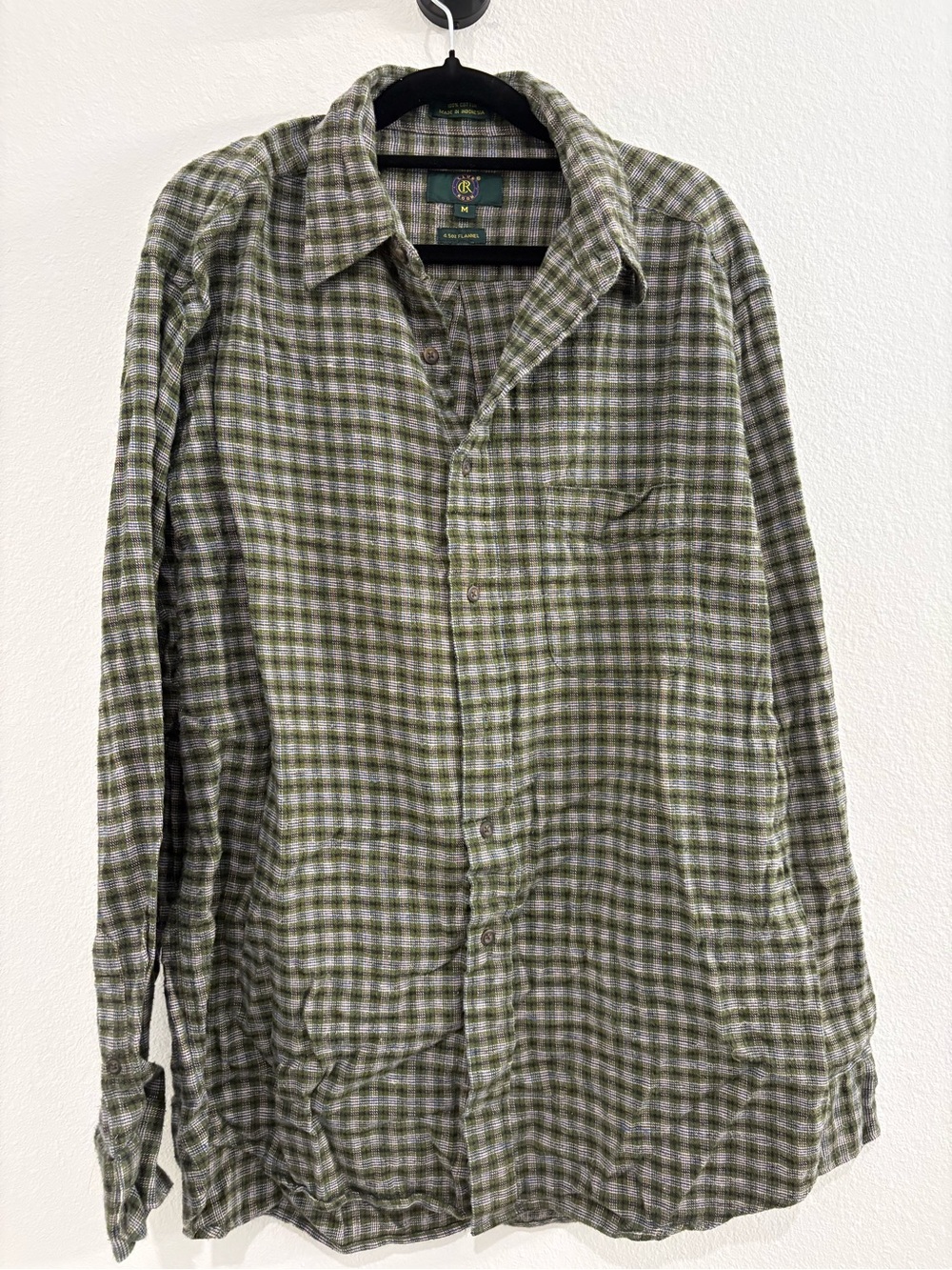 Club Room Olive and White Plaid 4.5 oz Flannel Button-Down Shirt